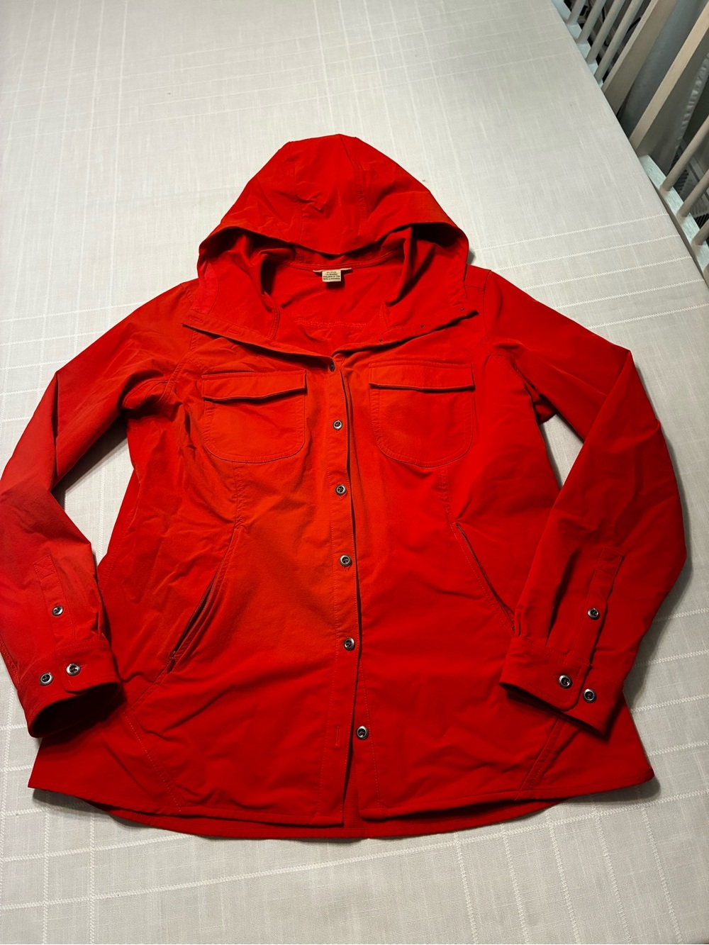 Duluth Trading Co Flexpedition Nylon Hooded Shirt Jacket In Burnt Orange Color